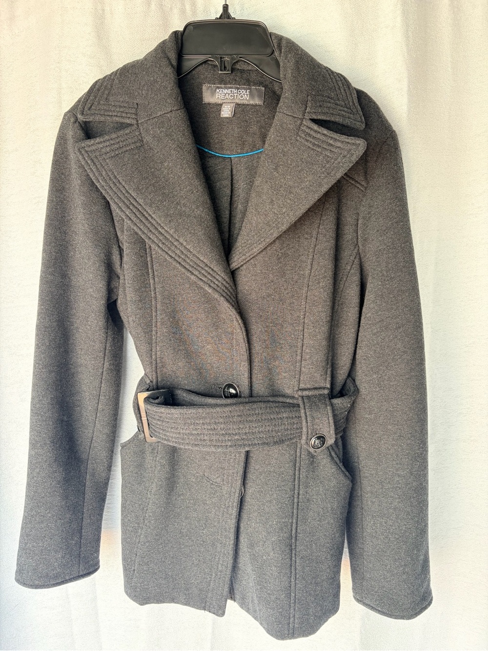 Kenneth Cole Reaction Women's Charcoal Gray Wool-Blend Belted Pea Coat